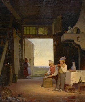 Children Blowing Bubbles in the Corridor by Jan Verhas Oil Painting