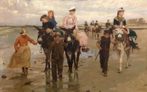 Promenade on the Beach - Heist-aan-Zee by Jan Verhas Oil Painting