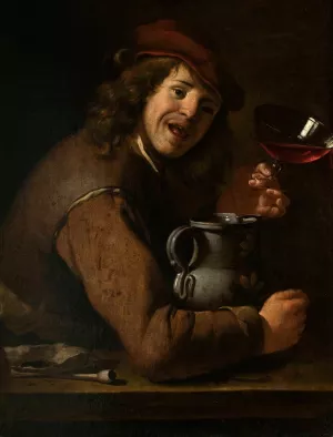 Boy drinking wine Oil painting by Jan Vermeer Van Utrecht