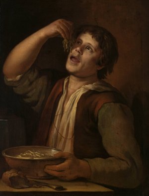 Boy eating pods by Jan Vermeer Van Utrecht Oil Painting