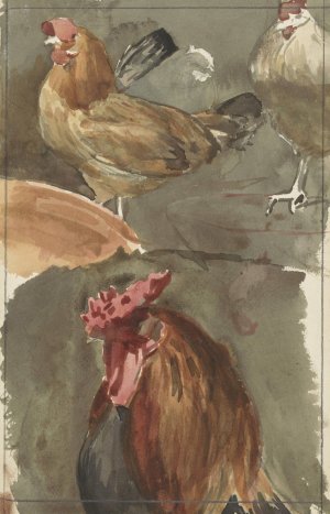 Haan met kippen by Jan Veth Oil Painting