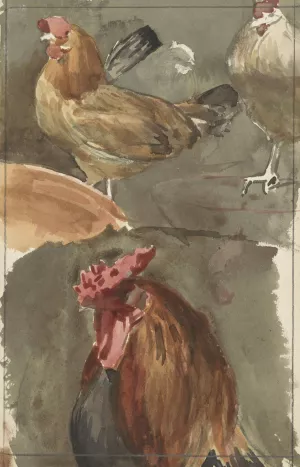 Haan met kippen Oil painting by Jan Veth