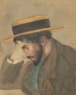 Portret van een jongeman met strooien hoed by Jan Veth Oil Painting