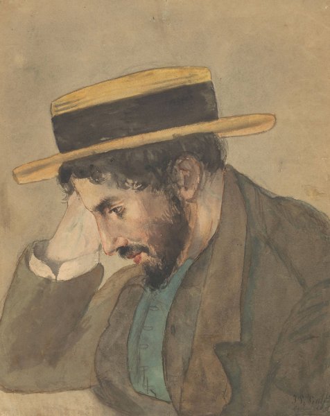 Main Product Photo of Portret van een jongeman met strooien hoed  Painting by Jan Veth