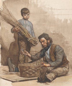 Zittende mandenvlechter met staand jongetje by Jan Veth Oil Painting