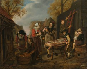 Butchering a Pig by Jan Victors Oil Painting