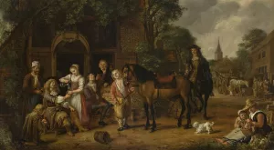 In front of a tavern by Jan Victors Oil Painting