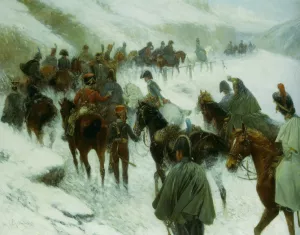 Napoleaon Leading His Troops Through Guadarrama Mountains by Jan Von Chelminski - Oil Painting Reproduction