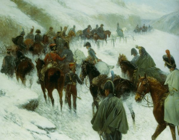 Napoleaon Leading His Troops Through Guadarrama Mountains by Jan Von Chelminski - Hand-Painted Oil Painting Reproduction