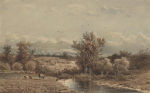 Landschap met rivier en koeien by Jan Vrolijk Oil Painting