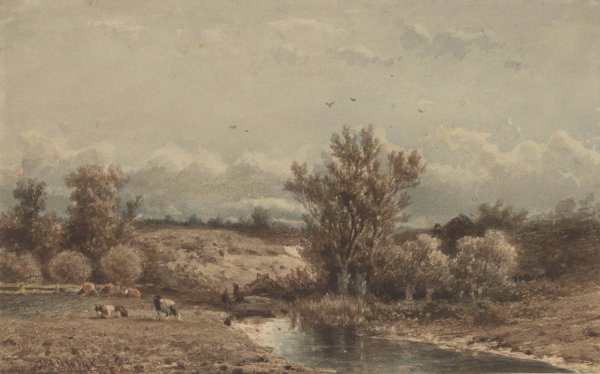 Main Product Photo of Landschap met rivier en koeien  Painting by Jan Vrolijk