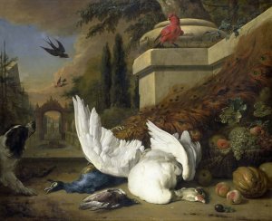 A Dog with a dead Goose and Peacock by Jan Weenix Oil Painting