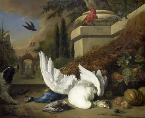 A Dog with a dead Goose and Peacock by Jan Weenix Oil Painting