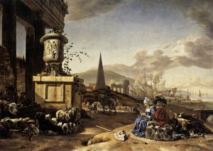 An Italian Seaport by Jan Weenix Oil Painting
