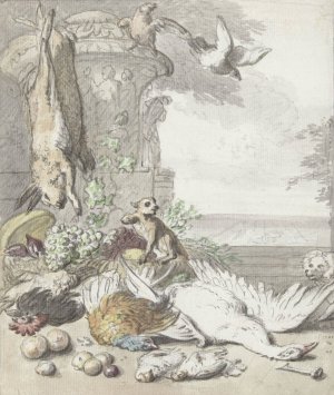 Dood wild, een aap, een hond en enige vogels by Jan Weenix Oil Painting