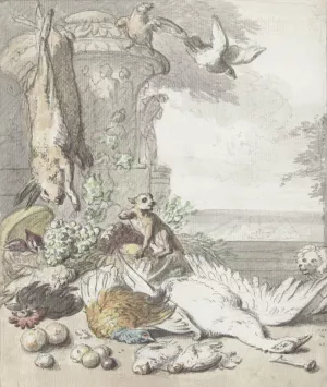 Dood wild, een aap, een hond en enige vogels by Jan Weenix Oil Painting