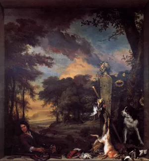 Landscape with Huntsman and Dead Game painting by Jan Weenix