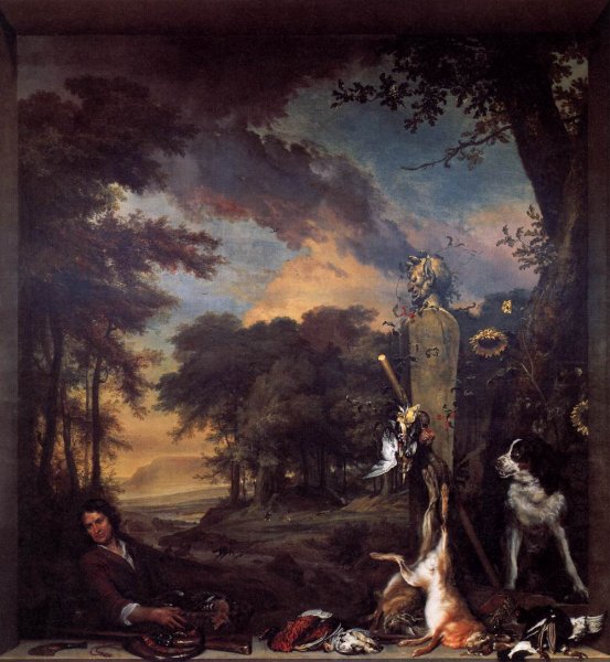 Main Product Photo of Landscape with Huntsman and Dead Game Painting by Jan Weenix