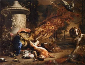 Still-Life with a Peacock and a Dog by Jan Weenix Oil Painting