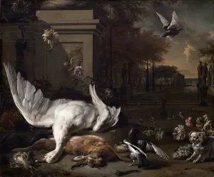 Still Life with Swan and Game before a Country Estate by Jan Weenix Oil Painting