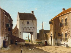 A Town Gate in Leerdam by Jan Weissenbruch Oil Painting