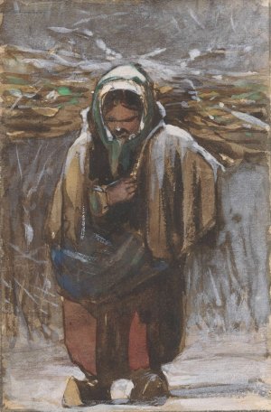 Boerin met sprokkelhout op haar rug in winterlandschap by Jan Weissenbruch Oil Painting