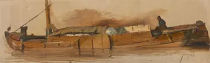 Lange schuit met schipper Oil painting by Jan Weissenbruch