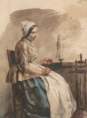 Spinnende jonge vrouw by Jan Weissenbruch Oil Painting