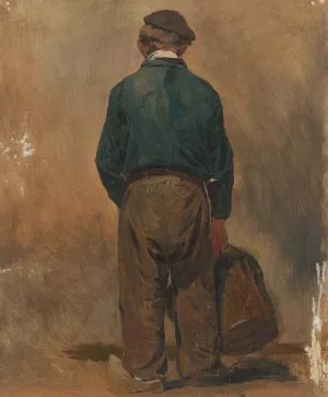 Visser met een mand, van achteren gezien Oil painting by Jan Weissenbruch