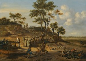 A Dune Landscape With Falconers by Jan Wijnants Oil Painting