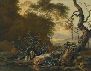 A Landscape With Trees And Foliage Beside The Edge Of A Pond by Jan Wijnants Oil Painting