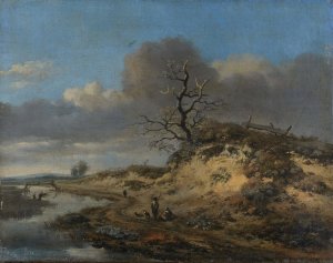 Dune landscape with a sand road along a river by Jan Wijnants Oil Painting