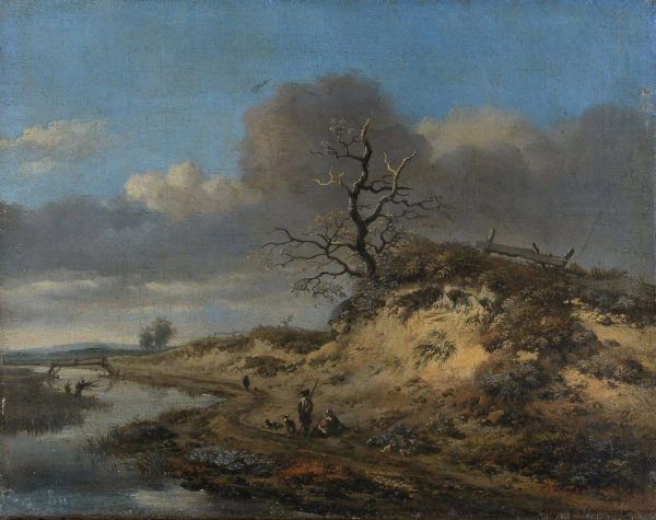 Main Product Photo of Dune landscape with a sand road along a river  Painting by Jan Wijnants