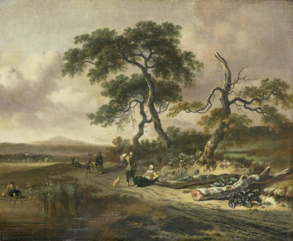 Main Product Photo of Landscape with a Peddler and Woman Resting  Painting by Jan Wijnants