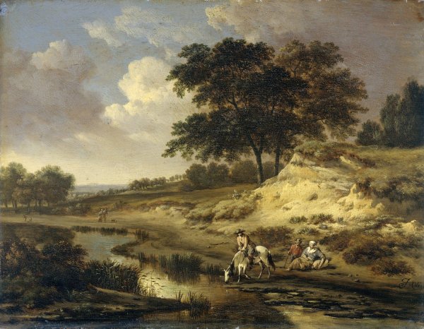 Main Product Photo of Landscape with a Rider Watering his Horse  Painting by Jan Wijnants