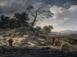 Landscape with Cattle on a Country Road by Jan Wijnants Oil Painting