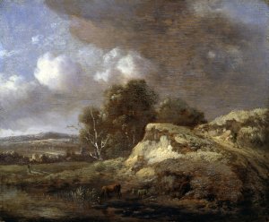 Landscape with Cow drinking by Jan Wijnants Oil Painting