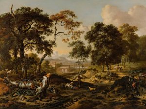 Landscape With Sportsmen Resting By A Path by Jan Wijnants Oil Painting