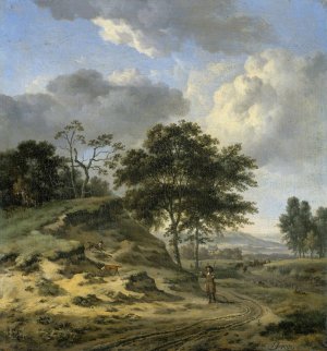 Landscape with two Hunters by Jan Wijnants Oil Painting