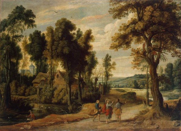 Main Product Photo of Landscape with Christ and His Disciples on the Road to Emmaus Painting by Jan Wildens