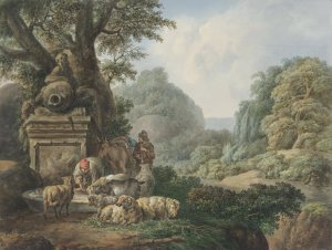 Landschap met herders bij een waterplaats by Jan Willem Pieneman Oil Painting