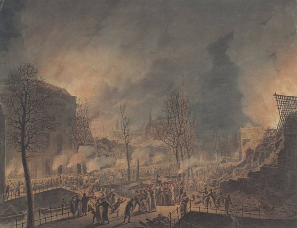 Lodewijk Napoleon bezoekt de ruines op het Rapenburg te Leiden na de ontploffing van het kruitschip op 12 januari 1807  by Jan Willem Pieneman - Hand-Painted Oil Painting Reproduction