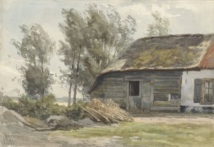 Boerenhofstede met schuur by Jan Willem Van Borselen Oil Painting