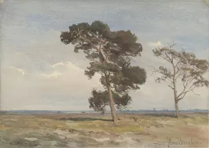 Gezicht op de heide met twee bomen by Jan Willem Van Borselen Oil Painting
