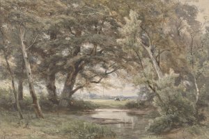 Watertje onder bomen aan het einde van een bos by Jan Willem Van Borselen Oil Painting