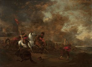 A battle scene by Jan Wyck Oil Painting