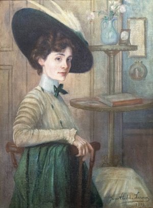 Self-portrait with a green hat by Jane Atche Oil Painting