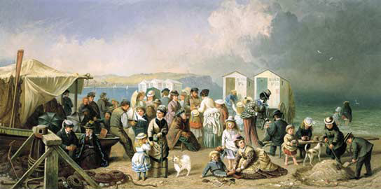 Folkstone Beach by Jane Maria Bowkett - Hand-Painted Oil Painting Reproduction