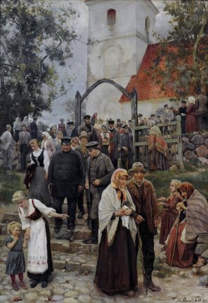 After Church by Janis Rozentals Oil Painting