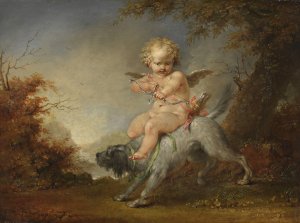 Cupid riding a dog by Januarius Zick Oil Painting